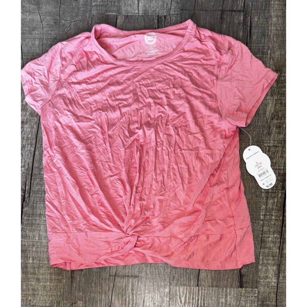 Wonder Nation Girls Pink Twist Front Short Sleeve Top Size L 10-12 Plus NWT